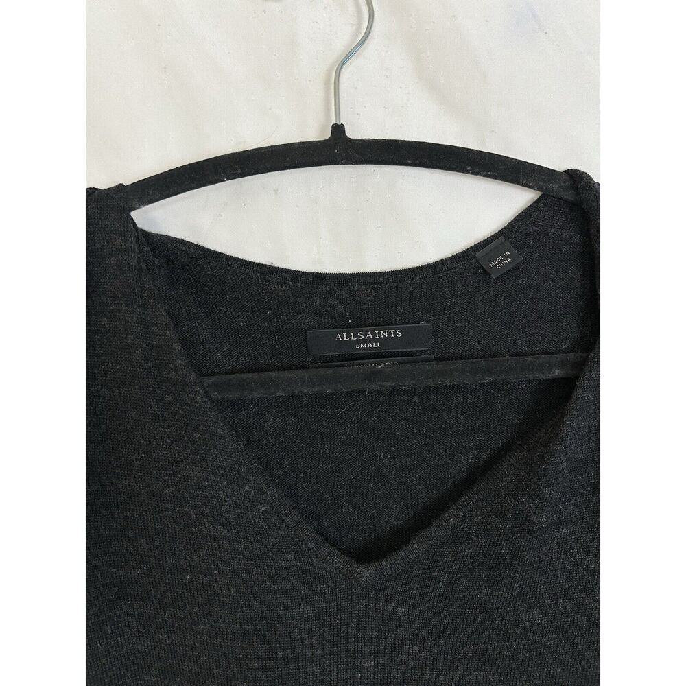 All Saints Neri V Neck Sweater Dress Sz SM Gray Wool Cold Shoulder Long Sleeve - Picture 3 of 7